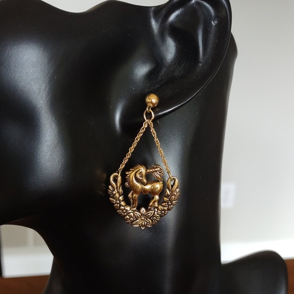 Gold tone Unicorn drop earrings
